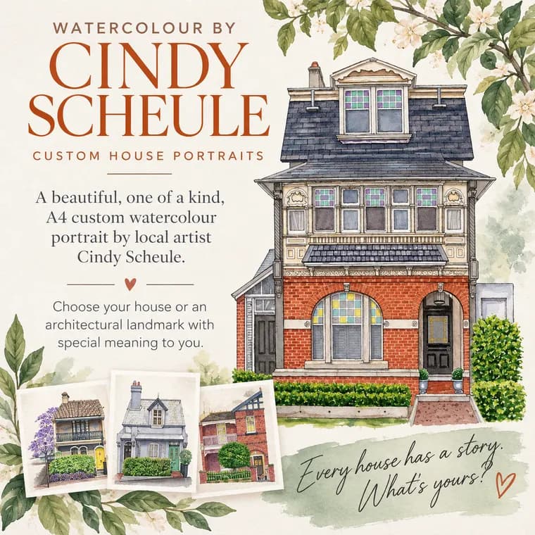 Cindy Schuele, A4 custom watercolour, commissioned house portrait